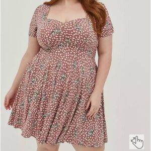 TORRID Disney Bambi Shirred Bodice Skater Dress Stretch Challis Dusty Red 5 5X